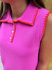Fuchsia Collared Dress with Orange Stitching