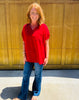 Red V Neck Boyfriend Top with Pocket