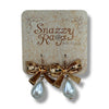 Gold Bow Earrings with a Drop Pearl