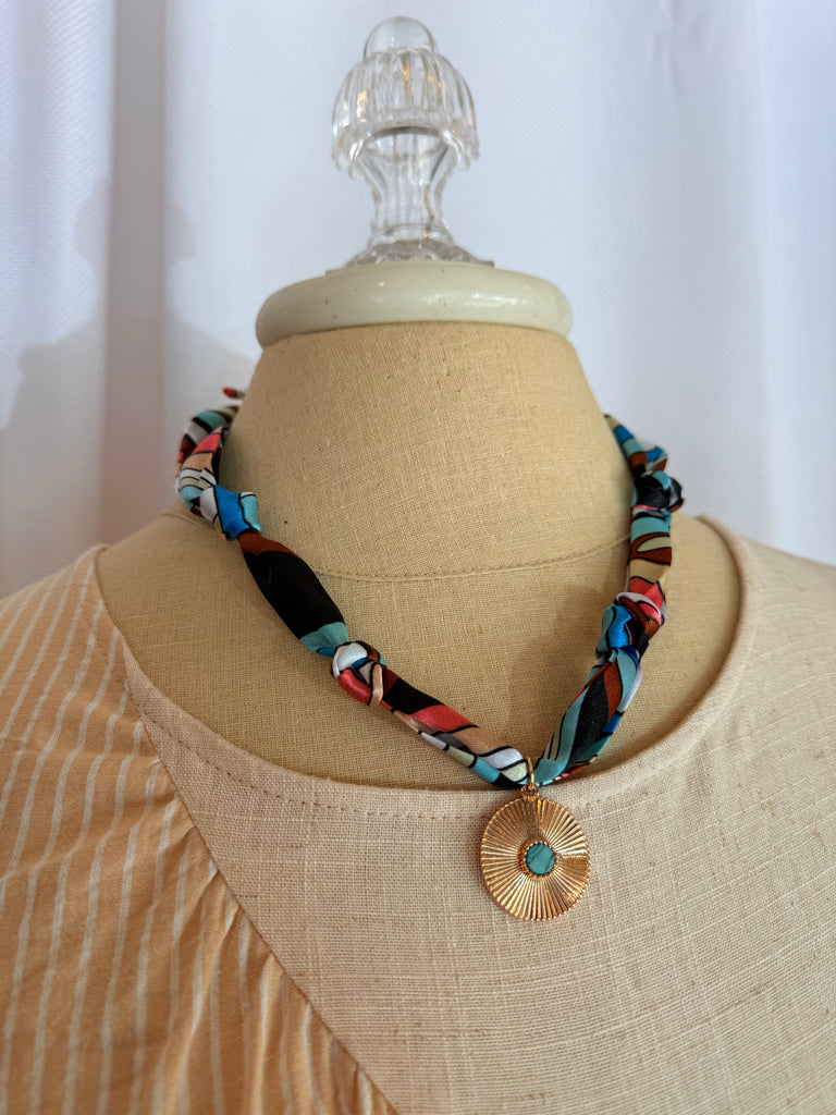 Multi Color Silk Scarf Charm Necklace