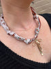 Brown Floral Silk Scarf Charm Necklace