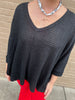 Black Waffle Knit Slub Top