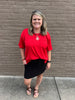 Red Ribbed Top With Pocket