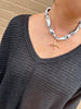 Black and White Silk Scarf Charm Necklace