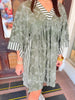 Olive Green Flower V Neck Dress