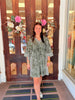Olive Green Flower V Neck Dress