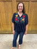 Navy Floral Embroidered Top