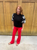 Embroidered Puff Sleeve  Knit Top