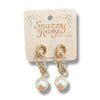 Gold and Rhinestone Linked Earrings with Pearl Pendant