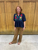 Navy Floral Embroidered Top