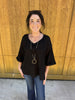 Black V Neck Waffle Knit Top