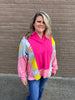 Pink Patchwork Collared Crewneck