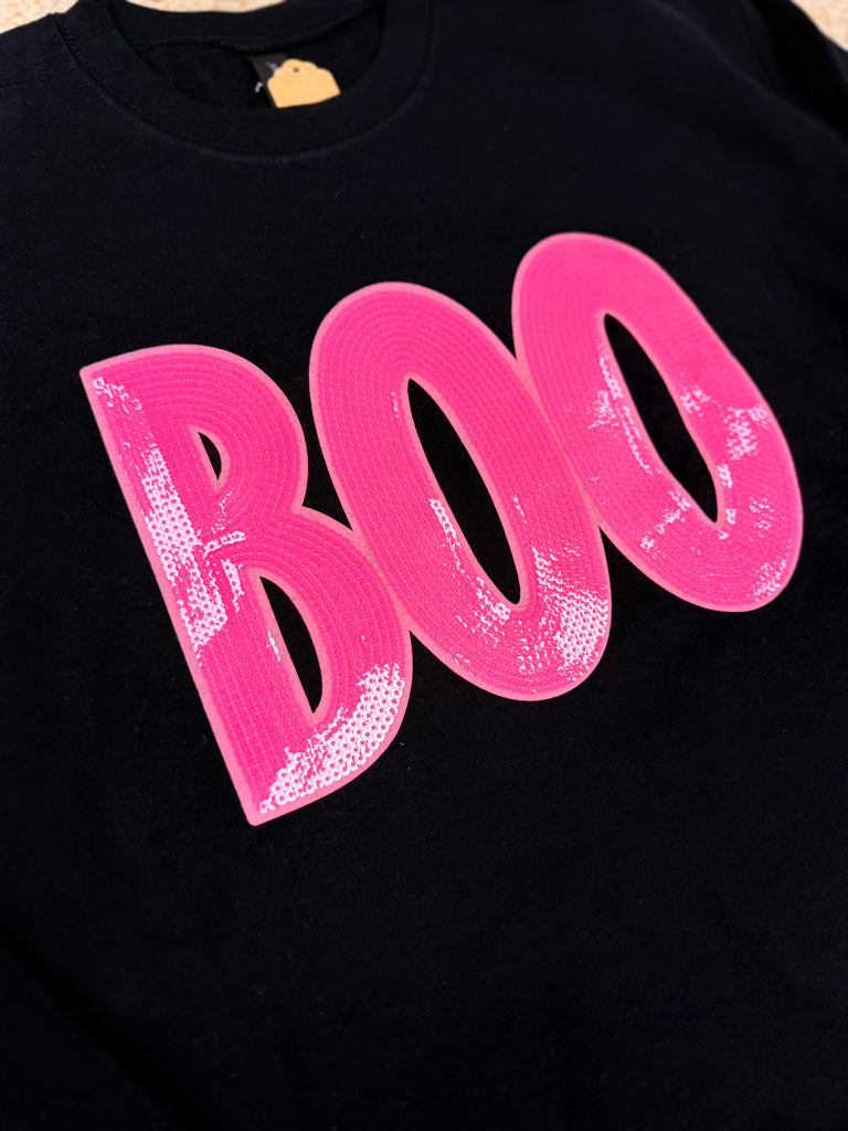 Pink BOO Sequin Patch Crewneck Sweatshirt