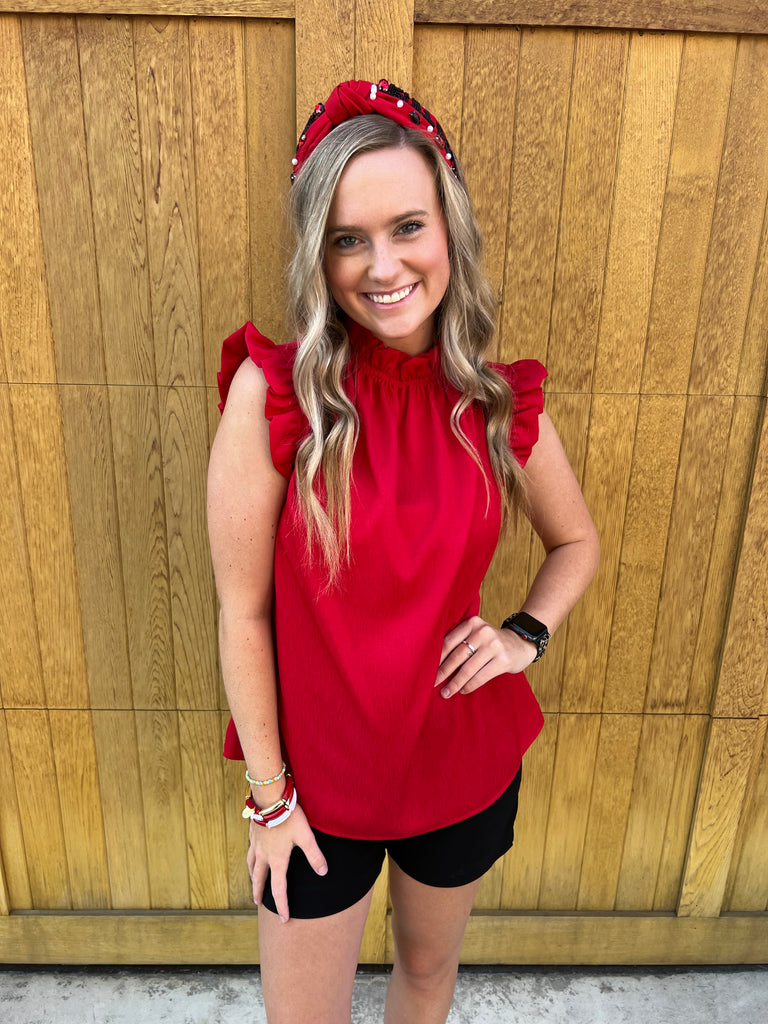 Red Ruffle Neck Top